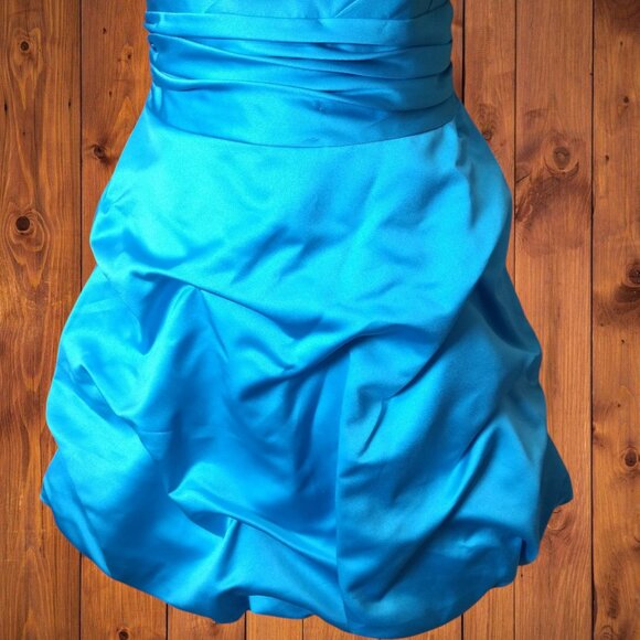 DAVID'S BRIDAL WOMEN'S SIZE 2 BLUE STRAPLESS  Y2K RUCHED FORMAL DRESS - Picture 4 of 8